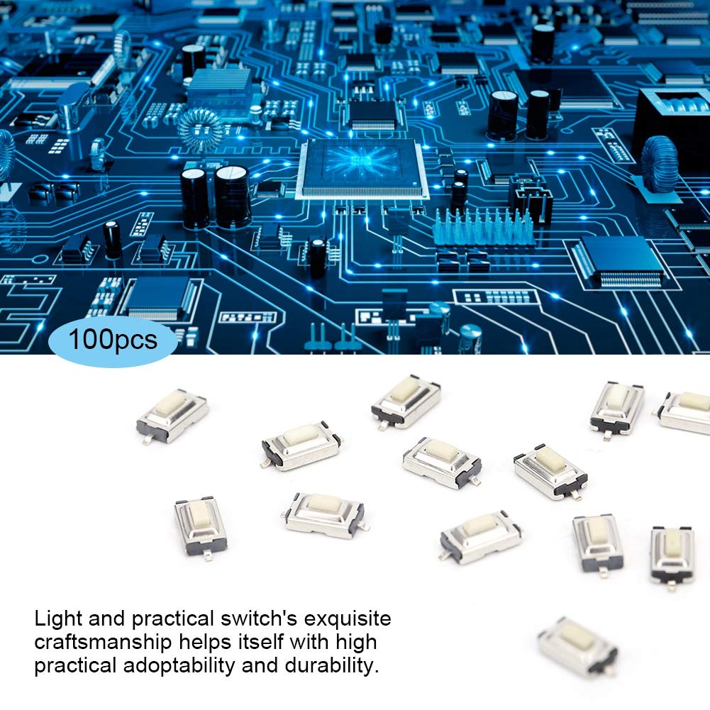 100Pcs Tactile Push Button Switch, SMD DIP 2 Pin Micro Momentary Tact Switch, 3mm x 6mm x 2.5mm for Phone GPS MP3 MP4 DIY Electronic