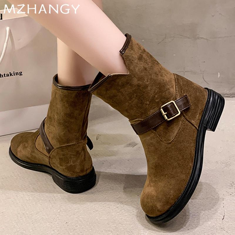 Модные женские зимние ботинки на толстой подошве из замши, модные удобные повседневные туфли для женщин 2024 года, зимнее дизайнерское платье для прогулок, челси, ботинки Mujer