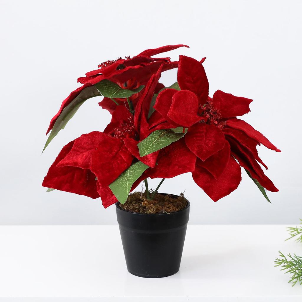 2026 Red & Green Poinsettia Bonsai Christmas Decoration for Living Room and Mall