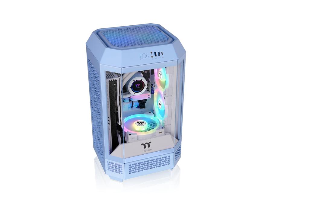 Корпус для ПК Thermaltake The Tower 250 Hydrangea Blue с закаленным стеклом, восьмиугольная колонна, мини-башня CS9168, 3-сторонний Mini-ITX CA-1Z9-00SFWN-00