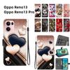 Чехол-книжка из искусственной кожи ручной работы для Oppo Reno13/Oppo Reno13 Pro, противоскользящий, противоударный чехол с ремешком на запястье и рисунками в виде сердца/розы/кота