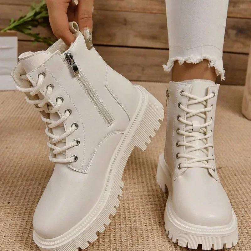 Fashion Women's Shoes 2024 High Quality Side Zip Women's Boots Winter Round Toe Plush Fleece for Warmth Solid Short Barrel Fashion Boots