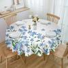 Spring Watercolor Blue Flowers Round Tablecloth Waterproof Table Cover For Wedding Party Decoration Dining Table Cover