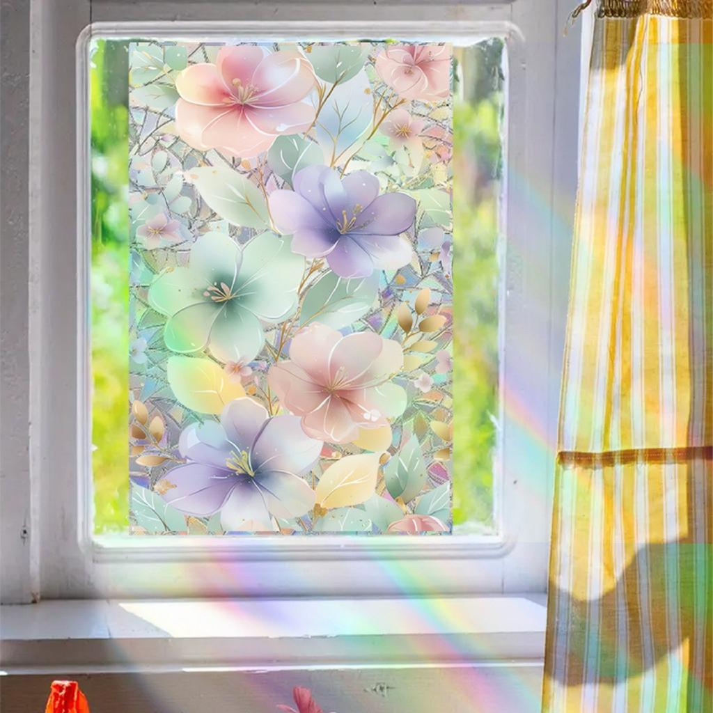 Наклейка Цветное Стекло Мягкие Цветы, Свежие Наклейки на Стену для Дома