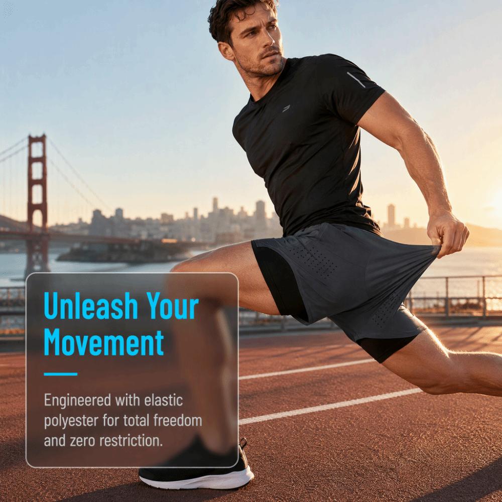Compression Lining 2-in-1 Running Shorts Elastic Waistband Cycle Fitness Shorts Running