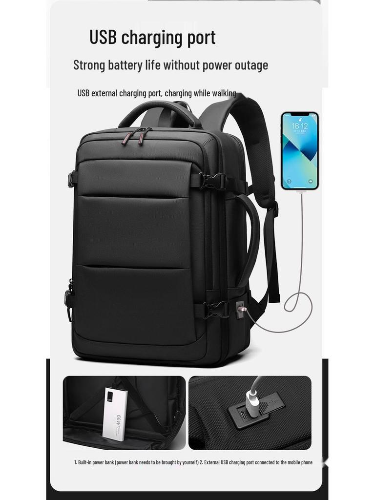 Мужской расширяемый рюкзак для ноутбука для деловых поездок - Большая вместимость, ручная кладь для офиса и путешествий.