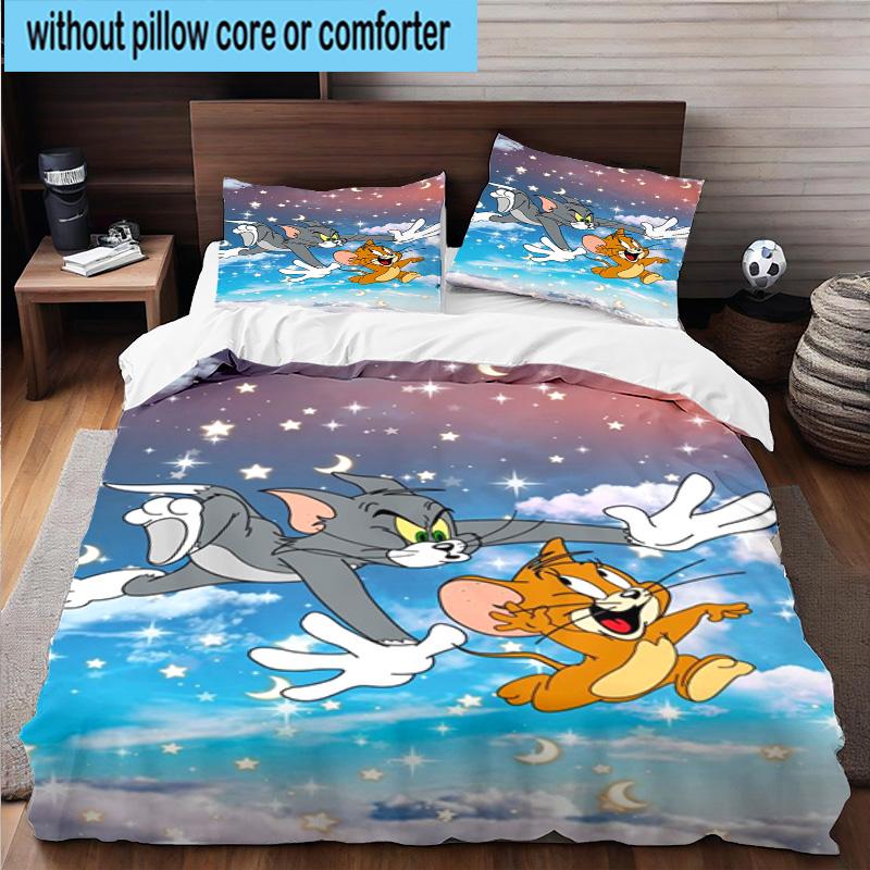 3PCS Cat And Mouse In Flowers 3pcs Bedding,Including 3PCS Duvet Cover And 2pcs Pillowcases Perfect for Christmas,Ideal for Bedroom, Dormitory