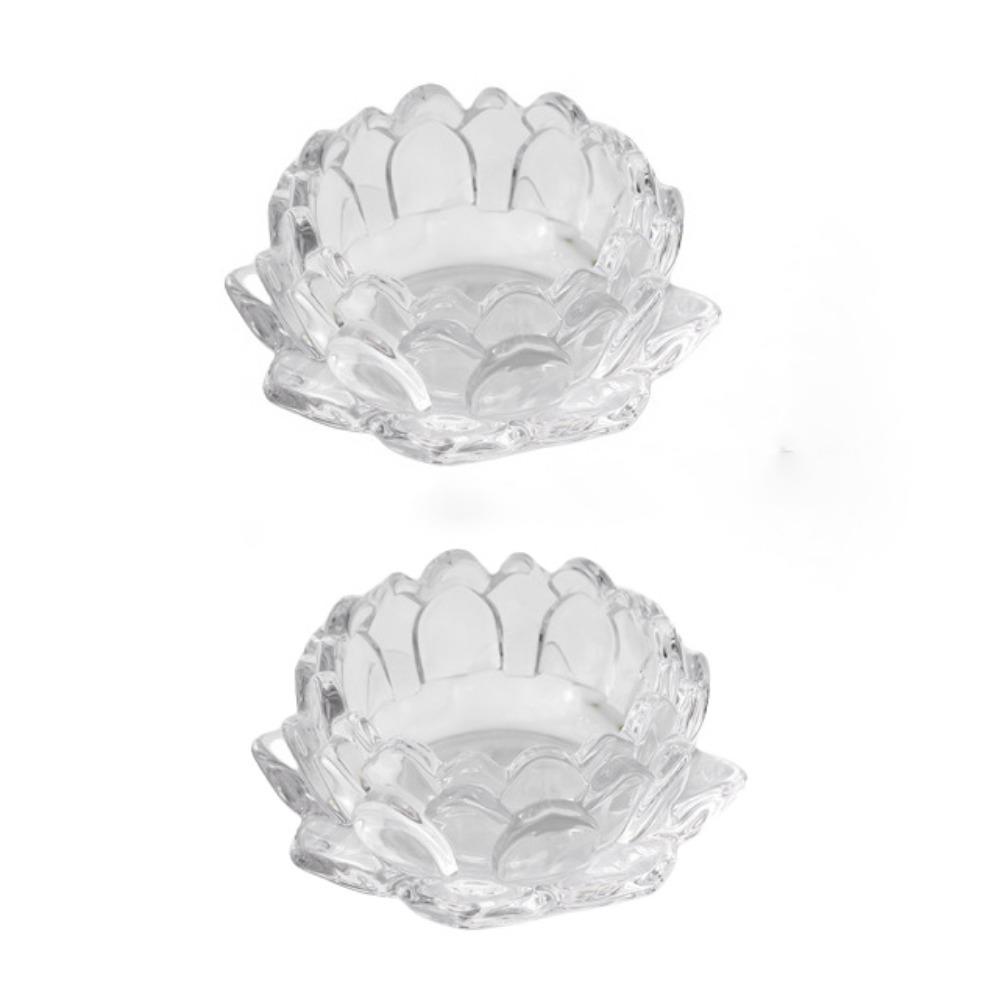 2Pcs Elegant Chinese Glass Lotus Candle Holder Creative Simple Candles Stand Home Decor