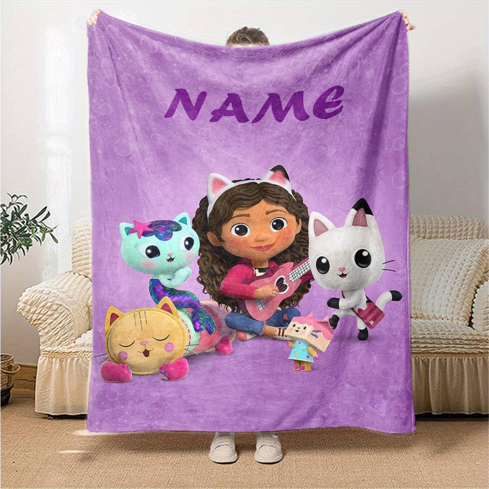 Custom Name Gabby's Dollhouse Theme Printed Blanket - Perfect for Couch, Bed, Travel & Outdoor Use | Machine Washable, Cozy & Durable.