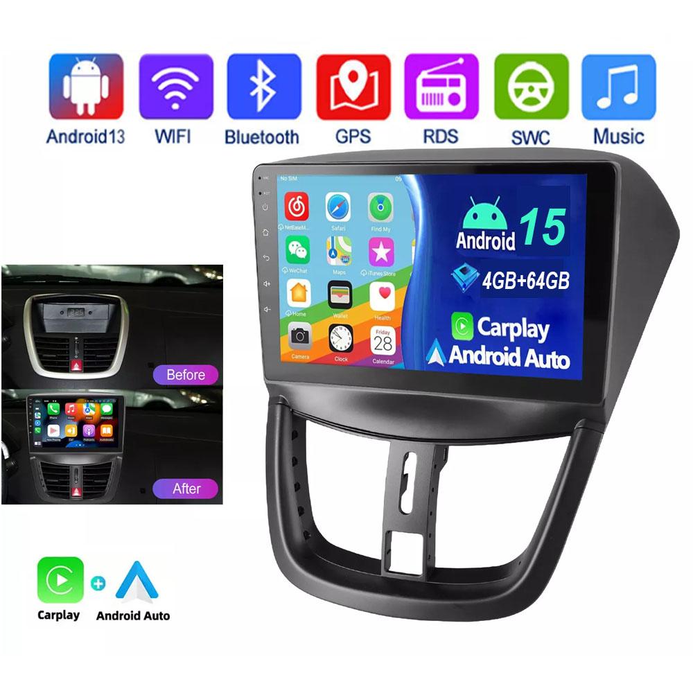 9inch Car Stereo Radio 2DIN Car-play GPS Navigation for Peugeot 207 2006-2015 Android 15 Auto Multimedia Video Player Stereo