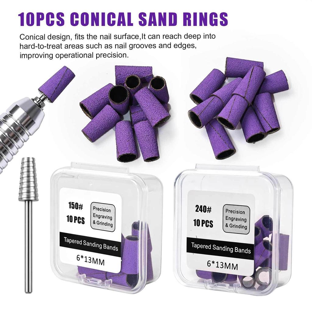 Tapered Manicure Sanding Ring Grinding Head 150/240 Mesh Sharp Sanding Ring Sand Set This Nail Repair Dead Skin Nail Groove Polishing Sanding Ring