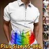 Casual Lapel T-shirt Young Men's Fashion Zipper T-shirt Short Sleeve T-shirt Men's 3D Multicolored Print T Shirt