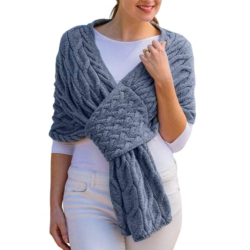 Уютный вязаный шарф, зимний теплый женский шарф, шаль, коллекция, однотонный утолщенный вязаный шарф, длинные большие шарфы для офиса