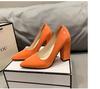 Fashion 2025 Shoes Thick Heel Woman Pumps Candy Color Women  Office Pointed Toe High Heels Wedding Female Heel Shoes
