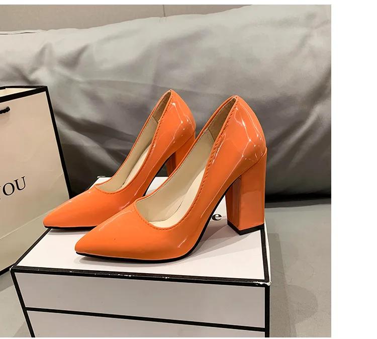 Fashion 2025 Shoes Thick Heel Woman Pumps Candy Color Women  Office Pointed Toe High Heels Wedding Female Heel Shoes