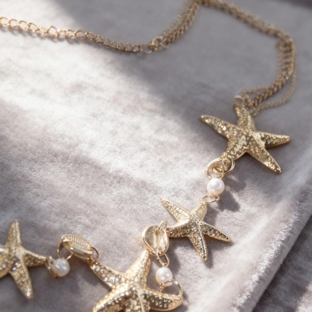 Shell Starfish Waist Chain Elegant Beads Belly Chains Sea Star Imitation Pearl Body Chain  Party