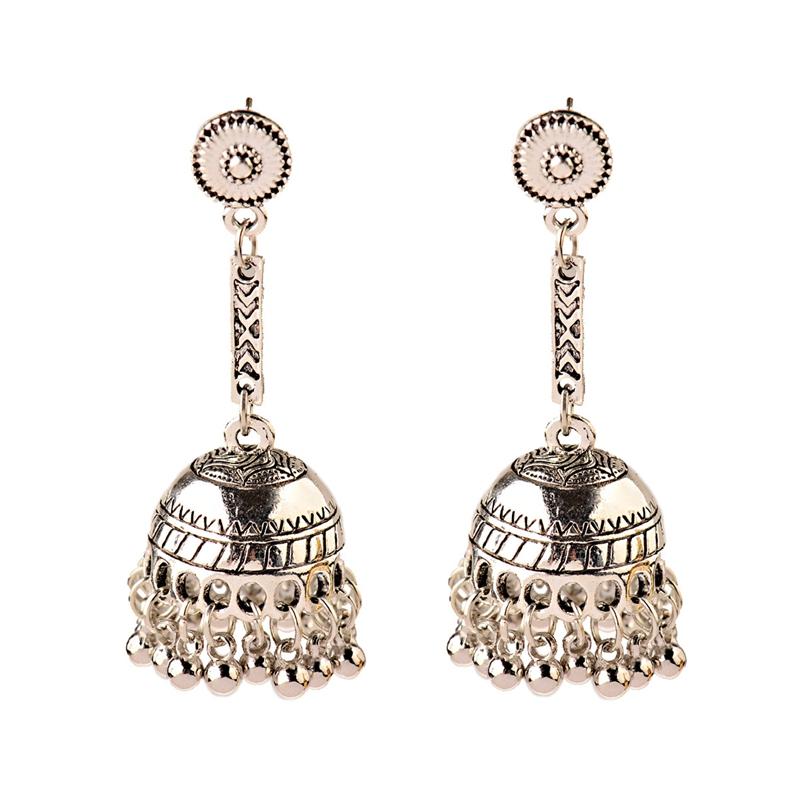 Women‘s Boho Ethnic Gold Copper Plated Jhumka Indian Earring Gypsy Zircon Vintage Big Bells Dangle Hanging Earrings For Women