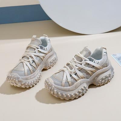 Модные кроссовки на платформе, женская обувь, сетчатые низкие туфли для папы, женская обувь, осень 2024, новая дышащая студенческая спортивная и досуговая обувь