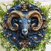 Wooden Aries Ram Wooden Wall Art, Round HD Print Weather-Resistant Door Hanger Textured Sheep Decor Sign High Qualit