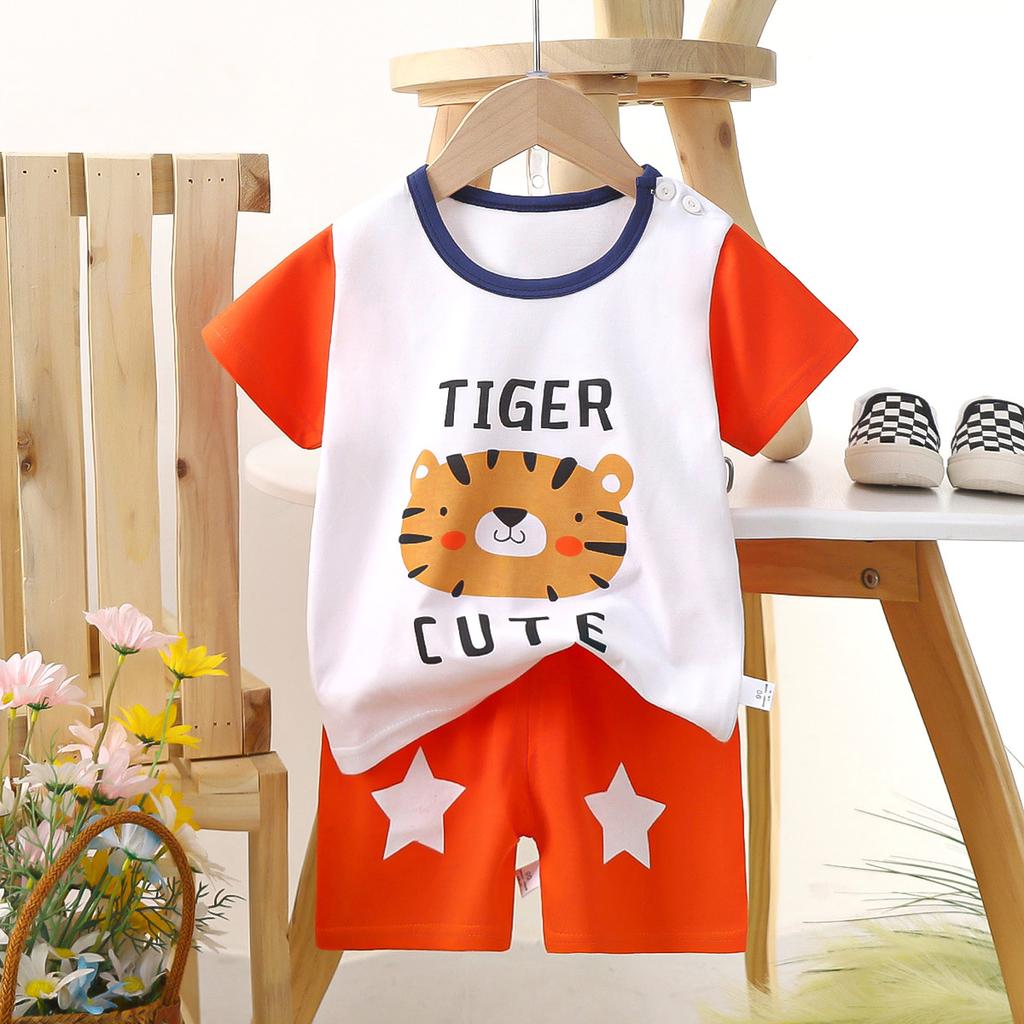 Children's Casual Short-sleeved Summer Cotton T-shirt Set for Boys and Girls