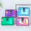 Women Wallet Faux Pearl Flower Charm Iridescent Portable Bi-fold Multi-slots Credit Card Holder Zipper Button Slim