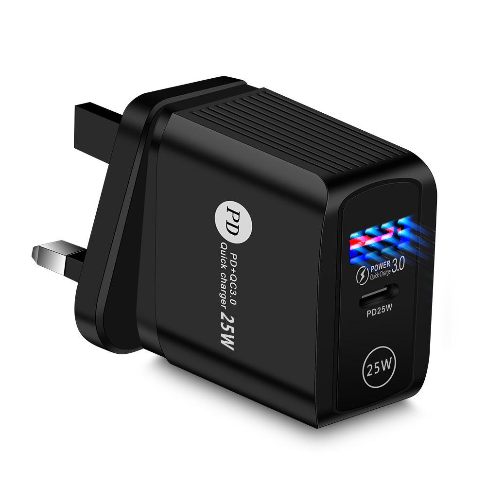 Быстрое зарядное устройство PD 25 Вт | USB-C адаптер 5 А | Стандарт ЕС/США/Великобритании