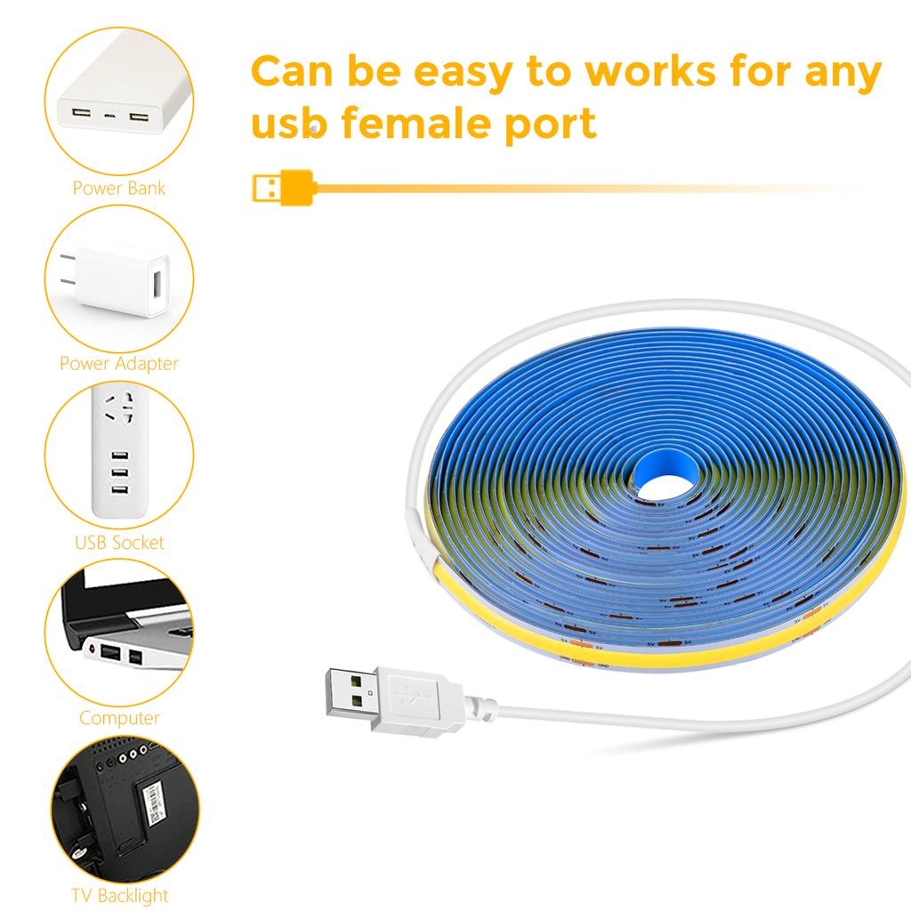 DC5V USB LED Under Cabinet Light COB Strip With Hand Scan / Dimmable Touch Sensor Switch / Push Switch For Kitchen Lighting