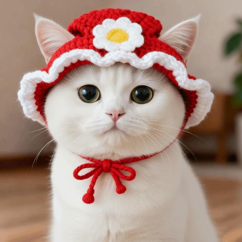 Refined Elastic Cat Knitted Hat Soft Handmade Craft Pet Cosplay Headwear Comfortable To Wear Skin-Friendly Winter Dog Cap