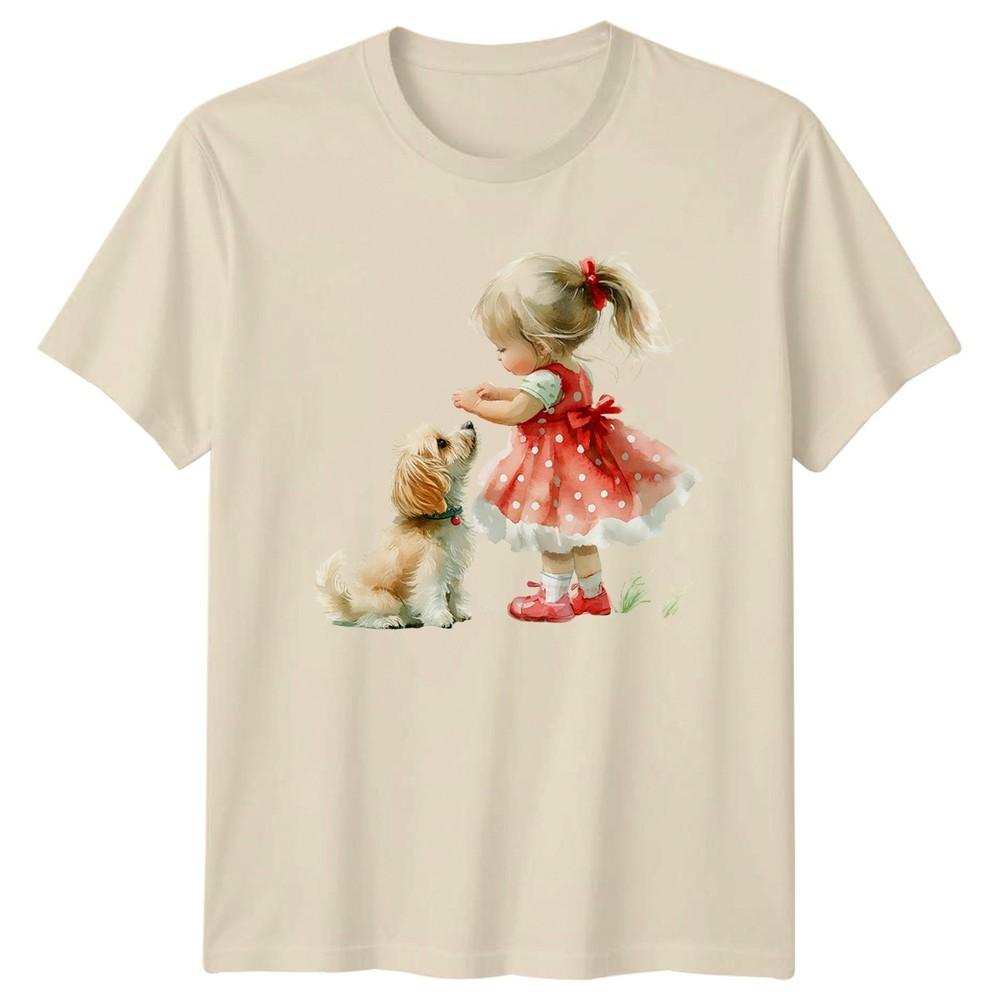 Girl And Dog Childhood Friendship Animals Unisexs T Shirt Unisexs Unisex Top