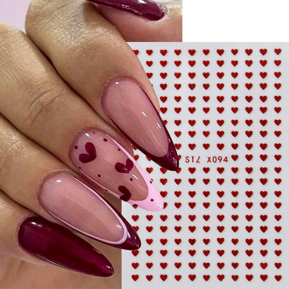 Xiaomi 2pcs Red Love Heart Nail Art Stickers Valentine's Day Romantic Red Heart Design Self-Adhesive Nail Decal DIY Manicure Decoration