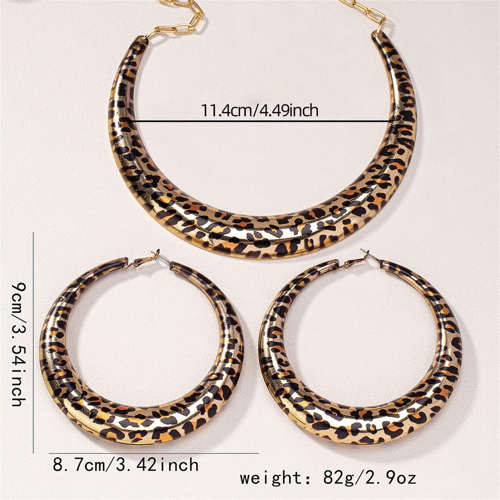 Stylish Leopard Pattern Earring And Necklace Set Trendy Leopard Jewelry Set Featuring Necklace and Earrings for Women