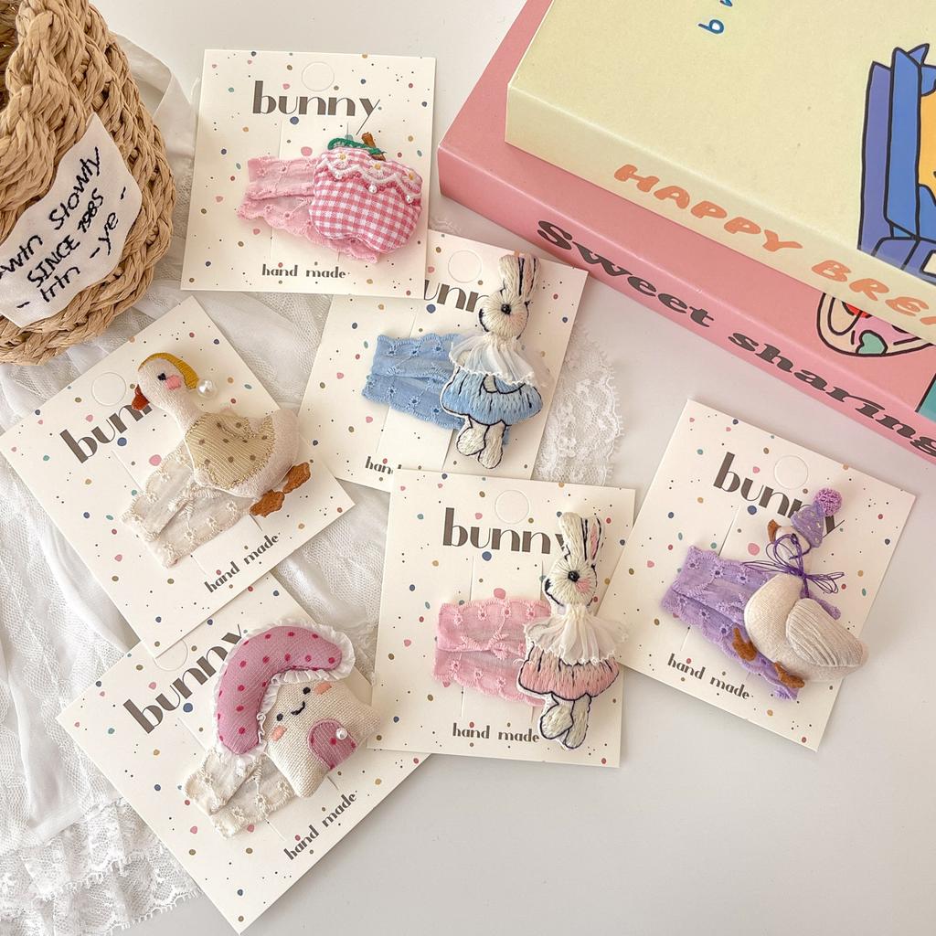 Мультяшные милые заколки для волос с кроликами, тканевые кружевные детские BB-заколки, заколки для волос для маленьких девочек, детские аксессуары для волос, головные уборы, зажимы для волос