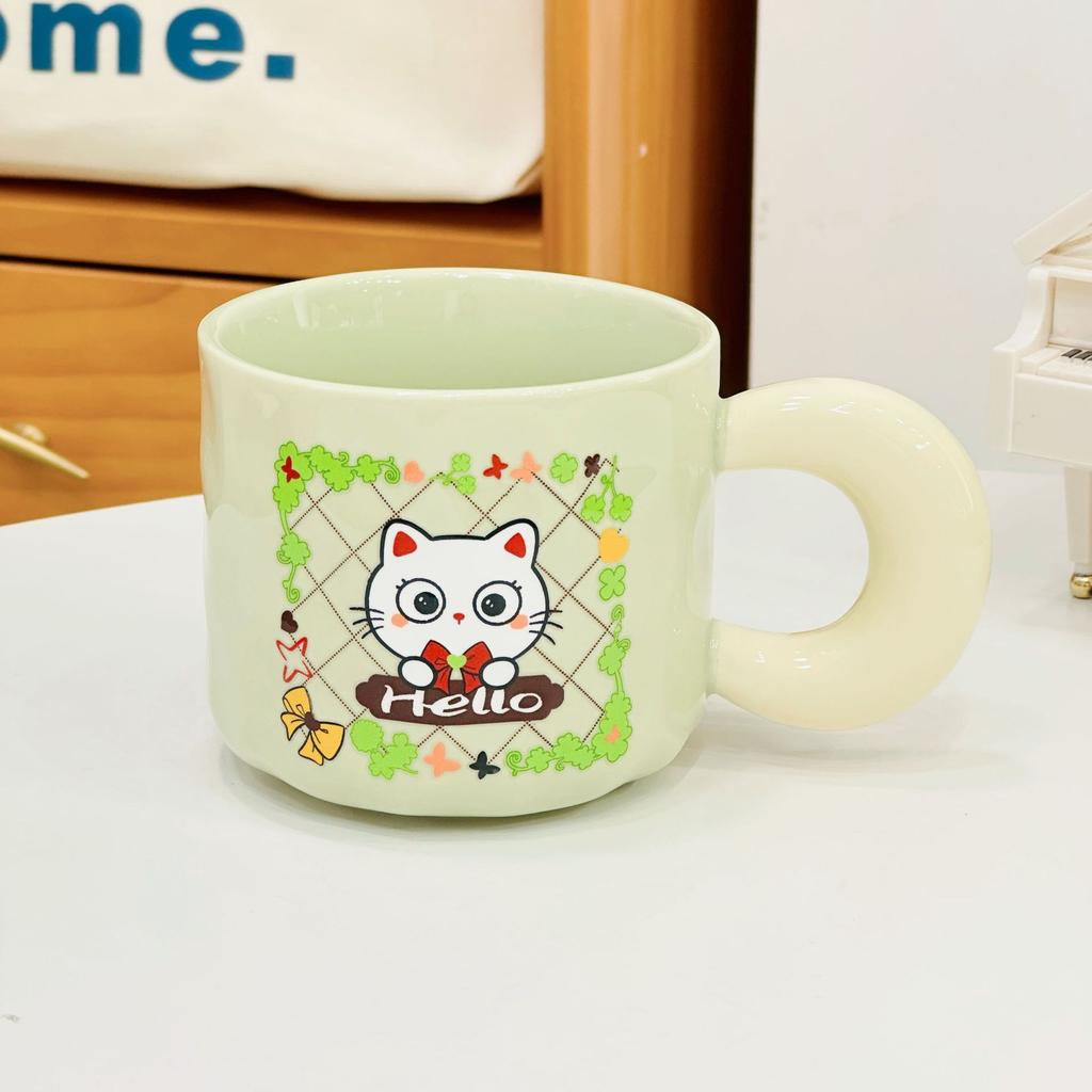 Gift Box Water Cup Cat Cute Ceramic Cup Cartoon High Value Mug High Value Simple Cup with Lid Spoon