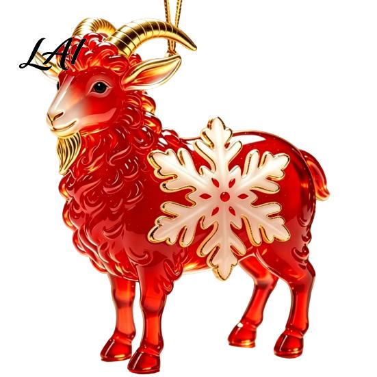 Christmas Tree Ornaments Goat Car Hanging Ornament 2D Acrylic Pendant with String Cute Animal Decor for Rearview Mirror Holiday Party Gift Friends