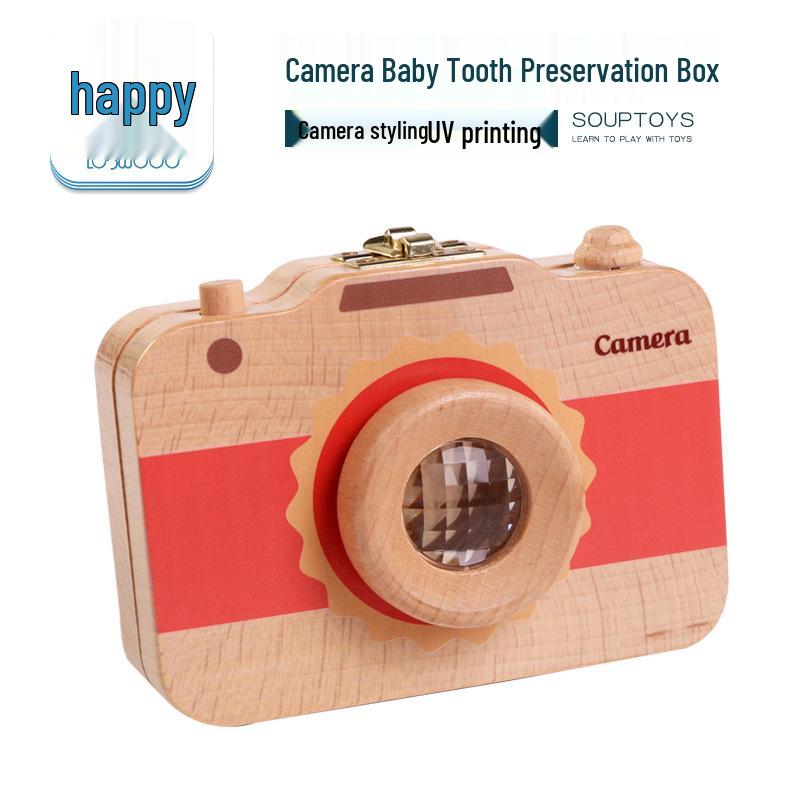 Wooden Baby Tooth & Lanugo Preservation Box - Children's Camera Design