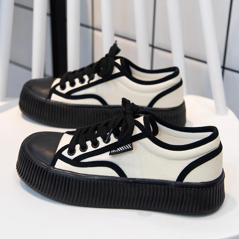 Платформа холщовые туфли-печенье женская обувь весна и лето 2025 новая маффин универсальные спортивные и для отдыха маленькие белые туфли кеды