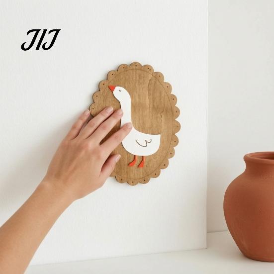 Photography Setting Props Rustic Wooden Wall Stickers, Nordic Rabbit Goose Decor, Cute Forest Animal Decor Art for Kids Bedroom Nursery Prop