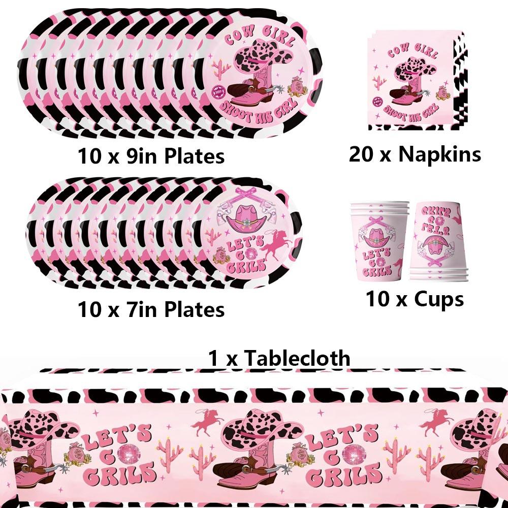 Набор посуды для ковбойской вечеринки из 51 предмета включает тарелки, салфетки, стаканы, скатерть