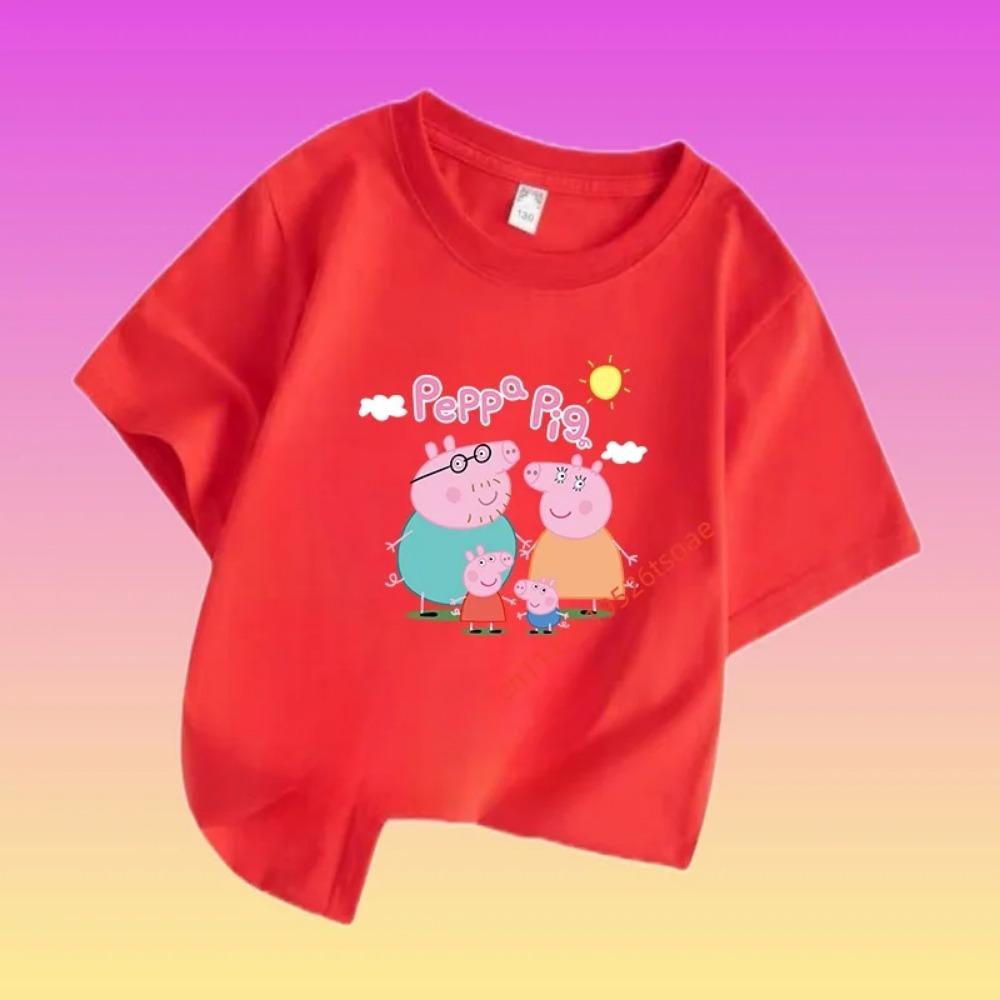 Peppa Pig Children's Short-sleeved Boys' Sweatshirt, Girls' Casual Tops, Summer T-shirts with Cartoon Prints