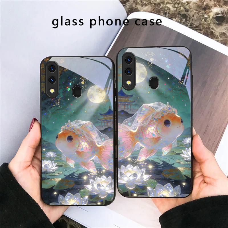 Милый белый вуалехвост для Samsung Galaxy A30 A31 A32 A33 A34 A35 A42 A30s A20 A25 A26 A51 A56 A54 A72 A73 70 Стеклянный чехол для телефона