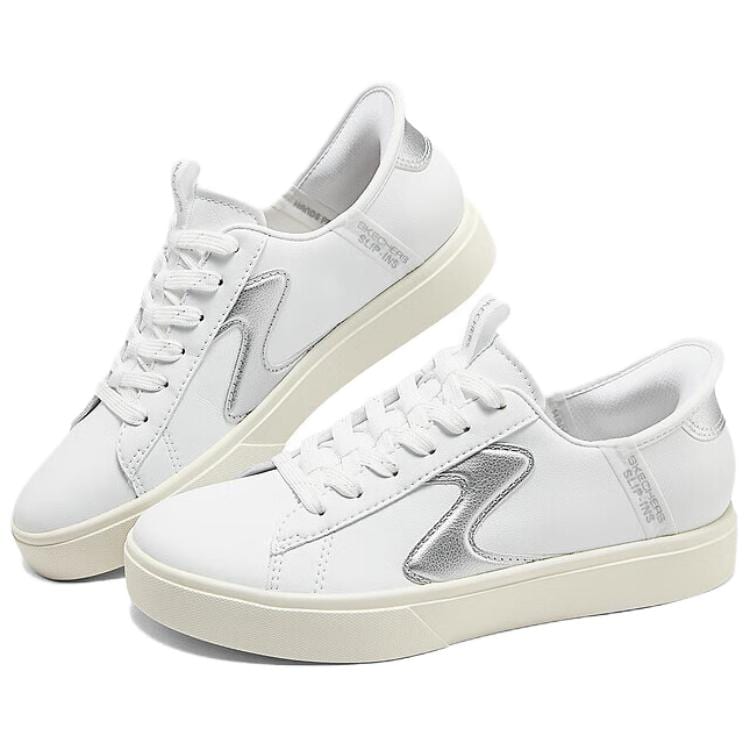 Skechers Court Classics Дышащие Низкие Кеды для Скейтборда Женские Белый Серебристый 185056-WSL