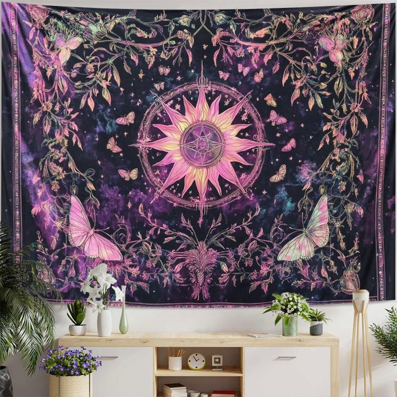 VIKAMA Mysterious Sun Butterfly Tapestry Gothic Style Starry Flower Decoration Cloth Meditation Room Tarot Room Decoration