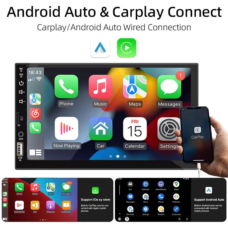 Car Radio 1 Din Carplay Android Auto Multimedia Player HD 7‘’ Touch Screen FM AUX Input Bluetooth MirrorLink Universal Autoradio