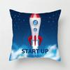 Cartoon Astronaut & Rocket Spaceship Pillow Cover Decor Space Theme Cushion Case for Sofa Bedroom, Galaxy Print  Pillow Cover