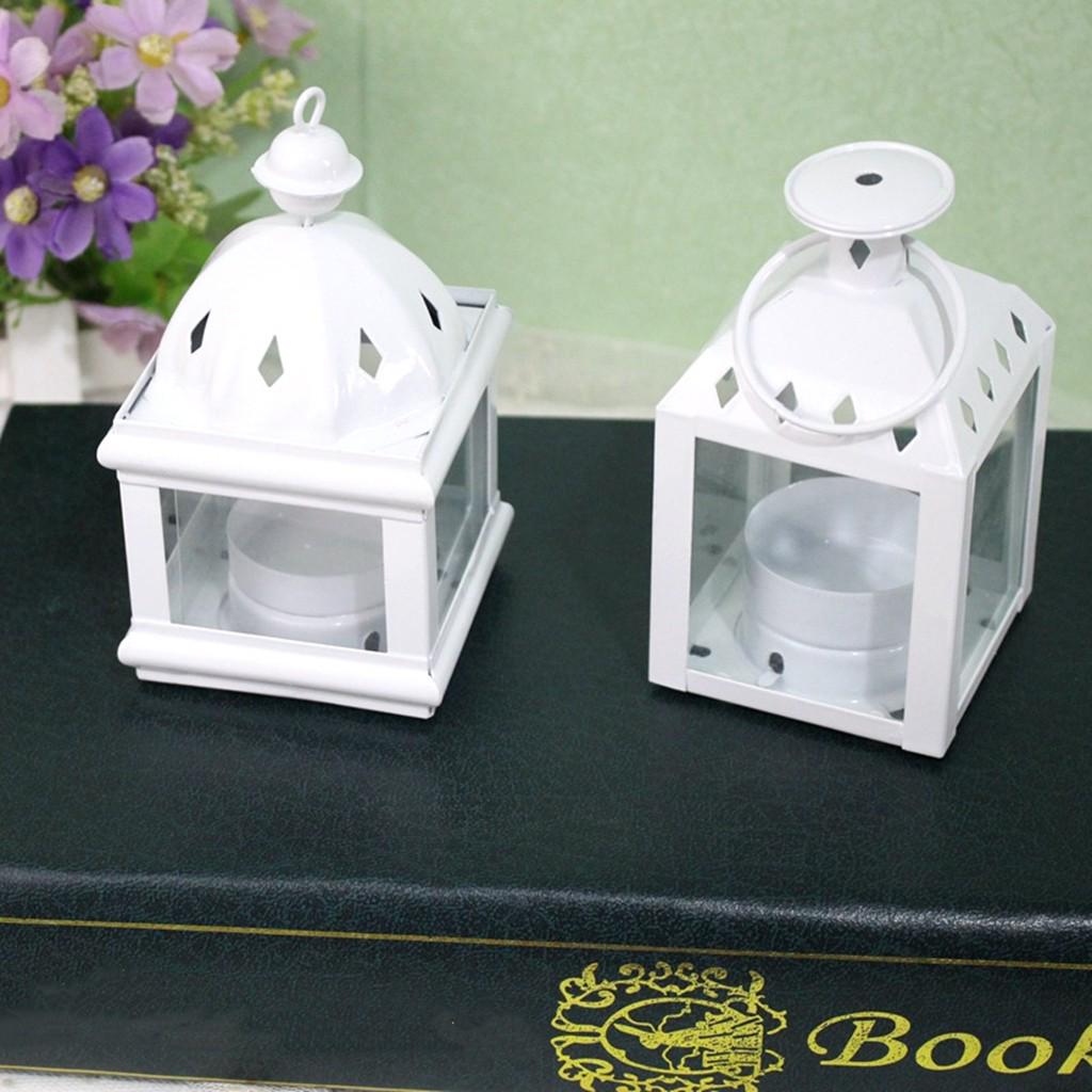 Wrought Iron Hanging Candlestick Glass Lamp Candle Holder Indoor Decor