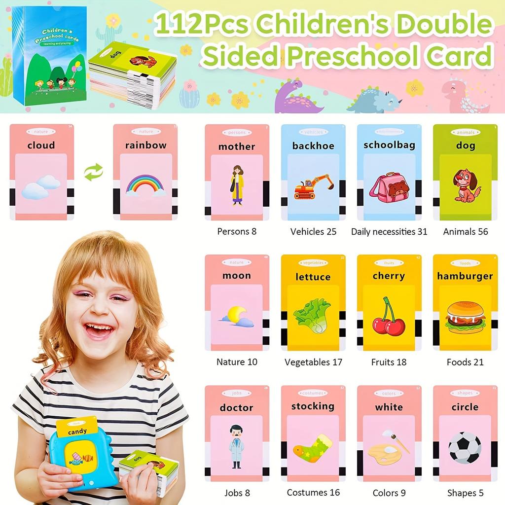 1set Talking Flash Cards Educational Toys - Talking Flashcards Learning Toys for Toddlers - Montessori Toys Flash Cards for Age 2 3 4 5 6