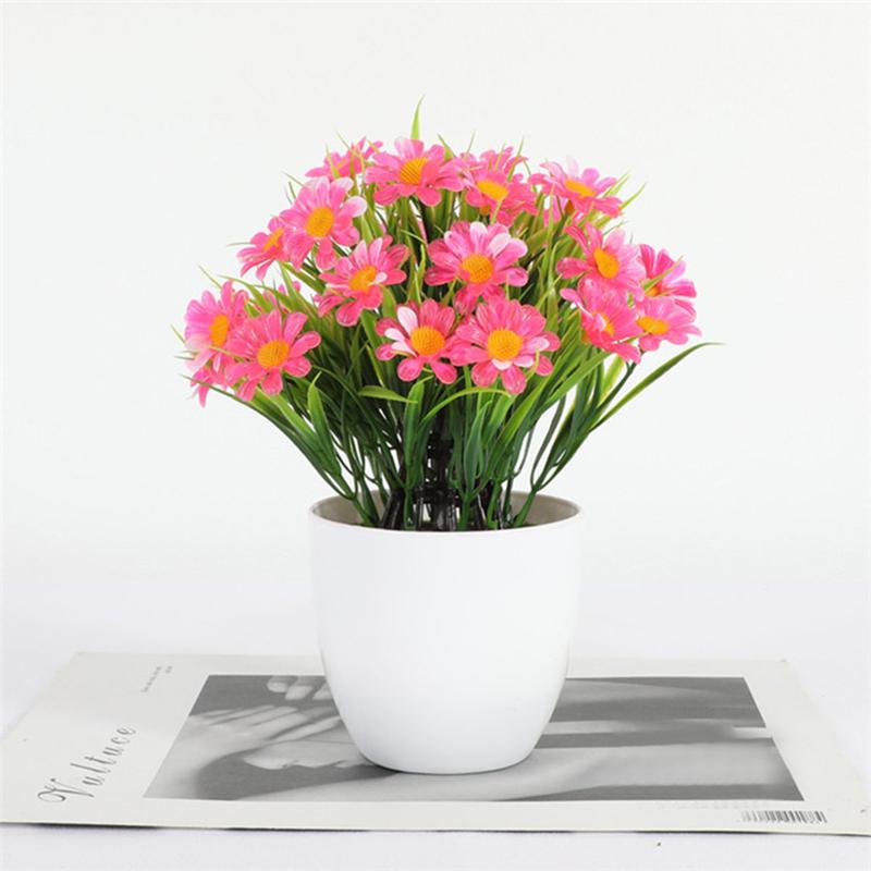 Plastic Daisy Round Bonsai Sunflower Pot Artificial Flowers With Vase Set Home Decor Wedding Decoration Potted Plants