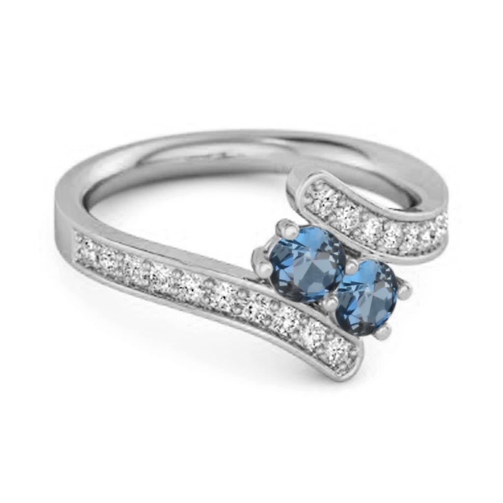 Кольцо-обход с двумя камнями London Blue Topaz и паве - Стерлинговое серебро 925 пробы