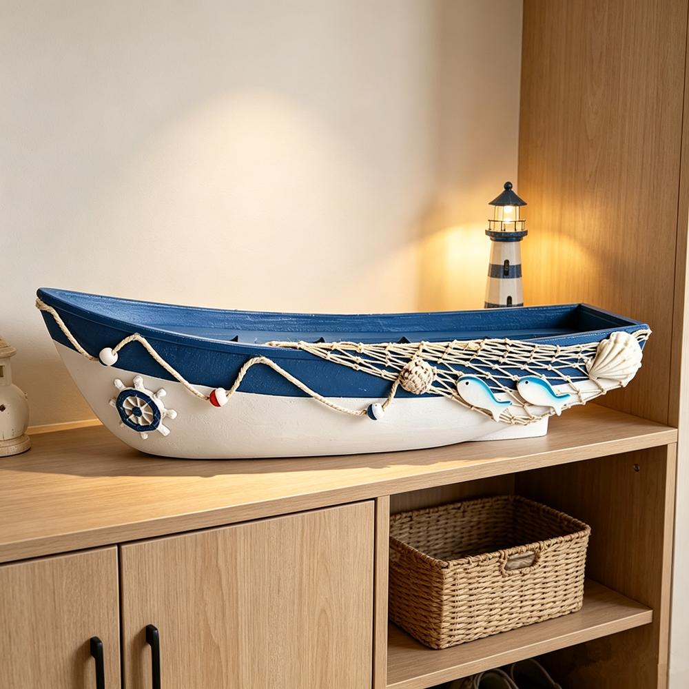 Nordic Vintage Wooden Boat Model Handmade Craft Ship Home Decor Living Room Table Centerpiece Creative Gift Room Decoration