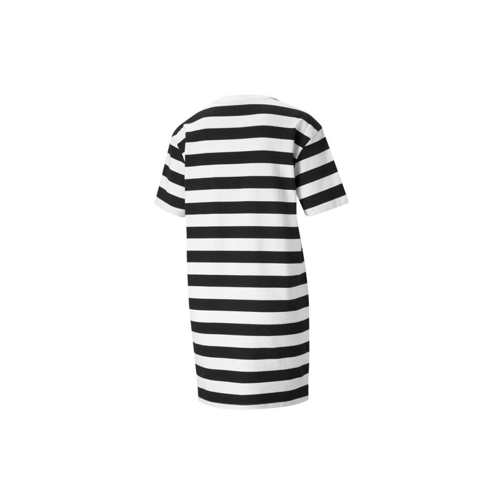 Puma Summer Breathable A-Line Striped All-Over Print Round Neck Short Sleeve Dress Women Dresses Black 845867-01